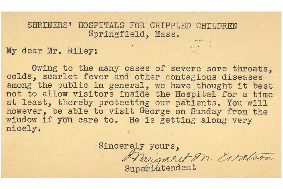 Letter to patient family 1934