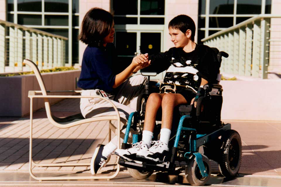 Spinal care patient outside at hospital