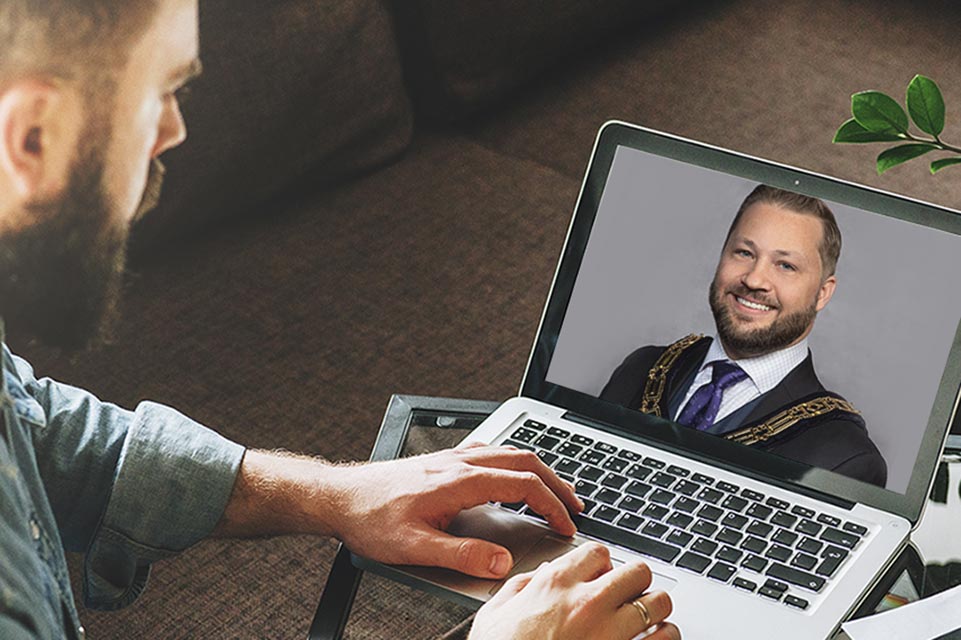 Man working on laptop computer