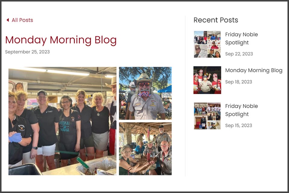 Alzafar blog screenshot, Shriners and l adies, Monday Morning Blog, September 25, 2023, Recent Posts, Friday Noble Spotlight - Sep. 22,2023; Monday Morning Blog - Sep. 18, 2023; Friday Noble Spotlight - Sep. 15, 2023