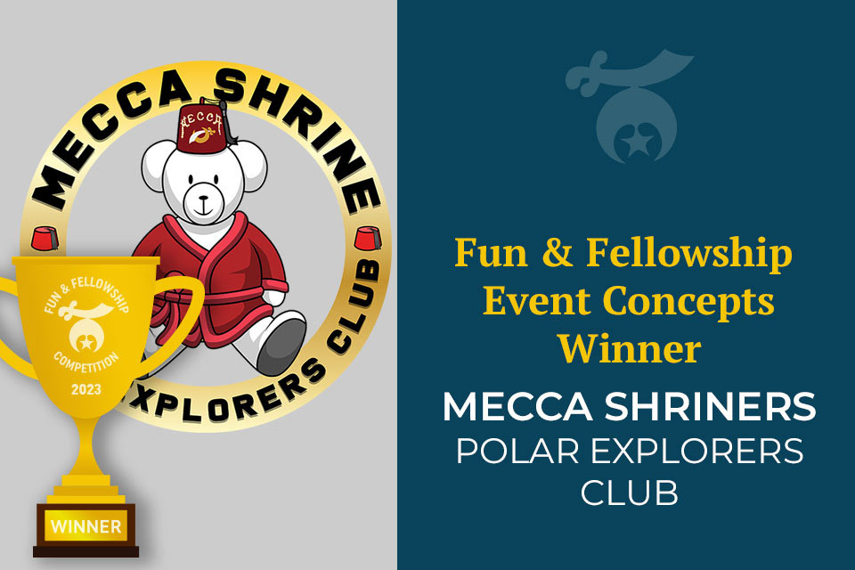 Mecca Shriners Polar Explorers Club-Logo, Fun and Fellowship Competition 2023 Gewinnertrophäe, Fun and Fellowship Event Concepts Gewinner Mecca Shriners Polar Explorers Club