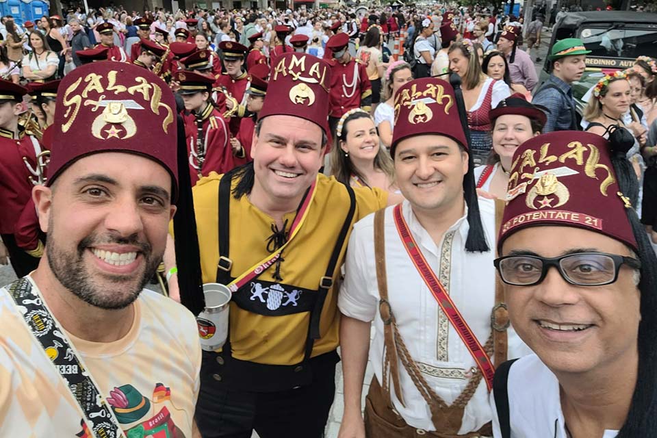 large group of shriners during oktoberfest celebration