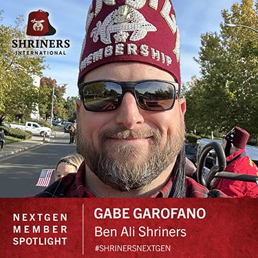 Gabe Garofano wearing fez, Ben Ali Shriners, #Shriners NextGen, Shriners International logo, NextGen Member Spotlight