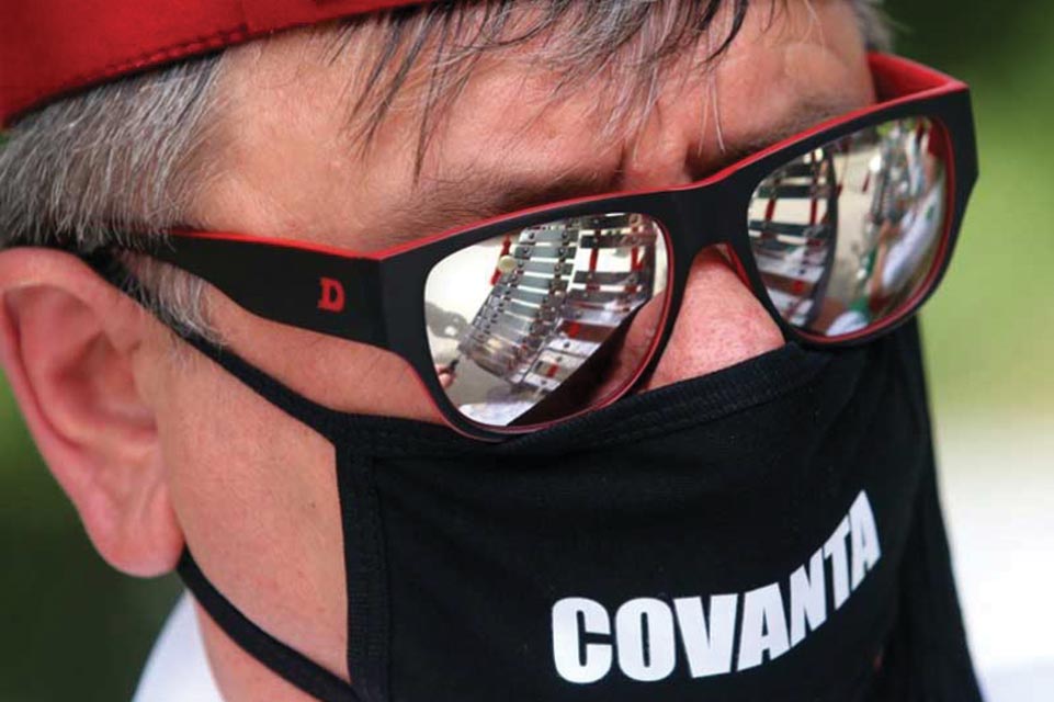 Close-up of a Shriner wearing a mask