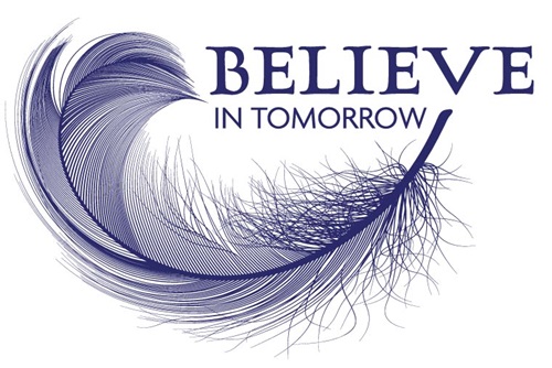 Believe in Tomorrow-Text mit Federillustration